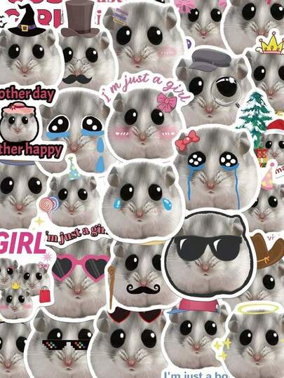 50pcs Hamster Meme Stickers Cartoon Funny Graffiti Decorative Stickers For Notebook, Laptop, Scrapbook, Luggage, Skateboard, Guitar, Water Bottle, Phone Case, DIY,School Supplies,Back To School