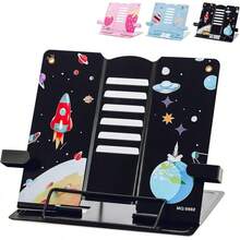 Soporte portátil libro de metal,Soporte de libros de metal para escritorio, ajustable, soporte de documentos plegables, para libros de texto de libros de cocina de receta deúsica (Negro) - Negro - Ver 9