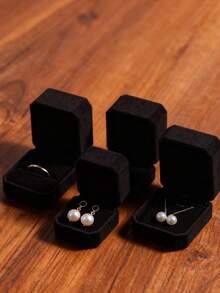 1pc Black Velvet Jewelry Box, Ring Bracelet Accessory Packaging Box, Earring Necklace Bangle Jewelry Case - Black - View 10