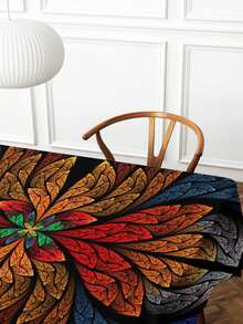 1 pieza Mantel con estampado de hojas, mantel rectangular impreso ligeramente resistente al agua, adecuado para decoración de restaurante y sala de estar - Multicolor - Ver 3