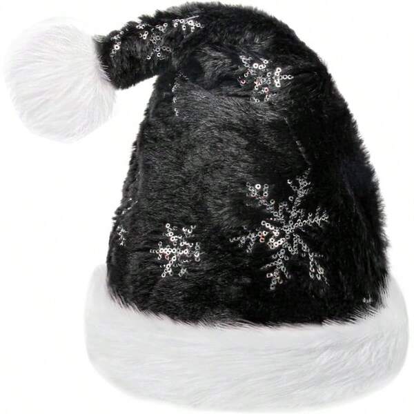 White Plush Hat Unisex Comfort Santa Hat With Snowflakes