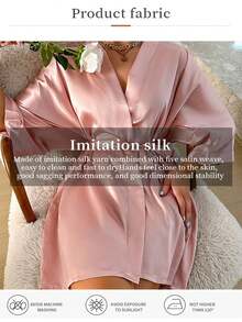 女士纯色优雅系带睡袍，适合春/秋/冬三季穿着，性感短款缎面丝绸柔软睡衣，适合新娘、伴娘、居家穿着、婚礼季短款礼服，字母印花浴袍，休闲服和睡衣。 - 彩色 - 查看 10
