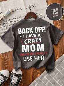 男童标语印花圆领短袖休闲T恤 - 深灰色 - 查看 3