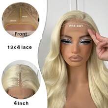 13x4 Lace Front Wig, Pre-Plucked, Synthetic Long Wavy Lace Front Wig, 613 Blonde Wavy Wig, Natural Hairline, Women Wig, Suitable For Holidays, Christmas, Daily Parties, Etc. - Beige - View 4