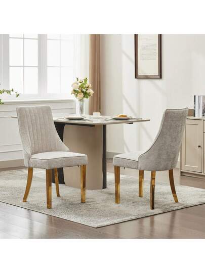 Flocked Chenille Rayon Dining Chairs, Com Tafel Kitchen Stoel Fabric Upholstery Goud Stainless Steel Legs, Set Of (Black).