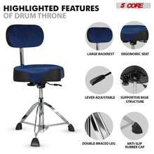 5 CORE 5Core Drum Throne W Backrest 4" Stool Airlift Adjustable - Blue - View 6