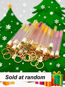 1/2/3/5件圣诞透明金属卡通图案钥匙扣圣诞图案节日睫毛刷眉刷便携管状睫毛刷带透明盒 - 彩色 - 查看 9