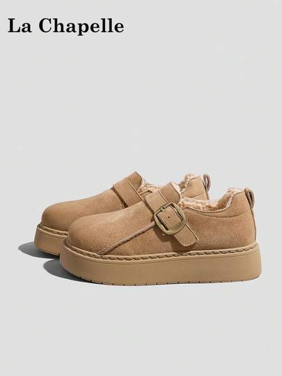 1 Pair La Chapelle Women's Casual Soft Bottom Flat Shoes, Round Toe Low Heel Outdoor Commuting Shoes, Elegant Soft Sole Hiking Suitable For Students Graduation Photos, Low-Top Leather Warm Shoes