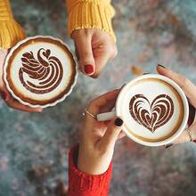 25pcs Coffee Latte Art Stencils, Round Handle Hollow Coffee Stencils, Leaf, Heart, Snowflake, Swan Shaped Reusable Painting Templates For Coffee Making, Beverage Decoration, Baking Decoration - White - View 9
