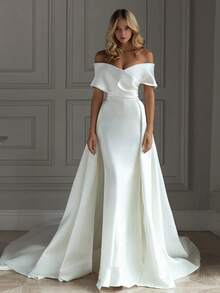 Elegant Sexy Off Shoulder Mermaid Wedding Dress Registry Office Dresses Bridal Fashion,Evening Party Dress Birthday Party Dress Country Wedding,Romantic Church Ceremony Wedding Dress,Suitable For Wedding,Dating,Party,Singles' Party,Vacation,Formal Occasions,Dinner Dress,Prom Dress,Homecoming Dess,Cocktail Party,Wedding Guest Dress,Graduation - 白色 - 查看 1