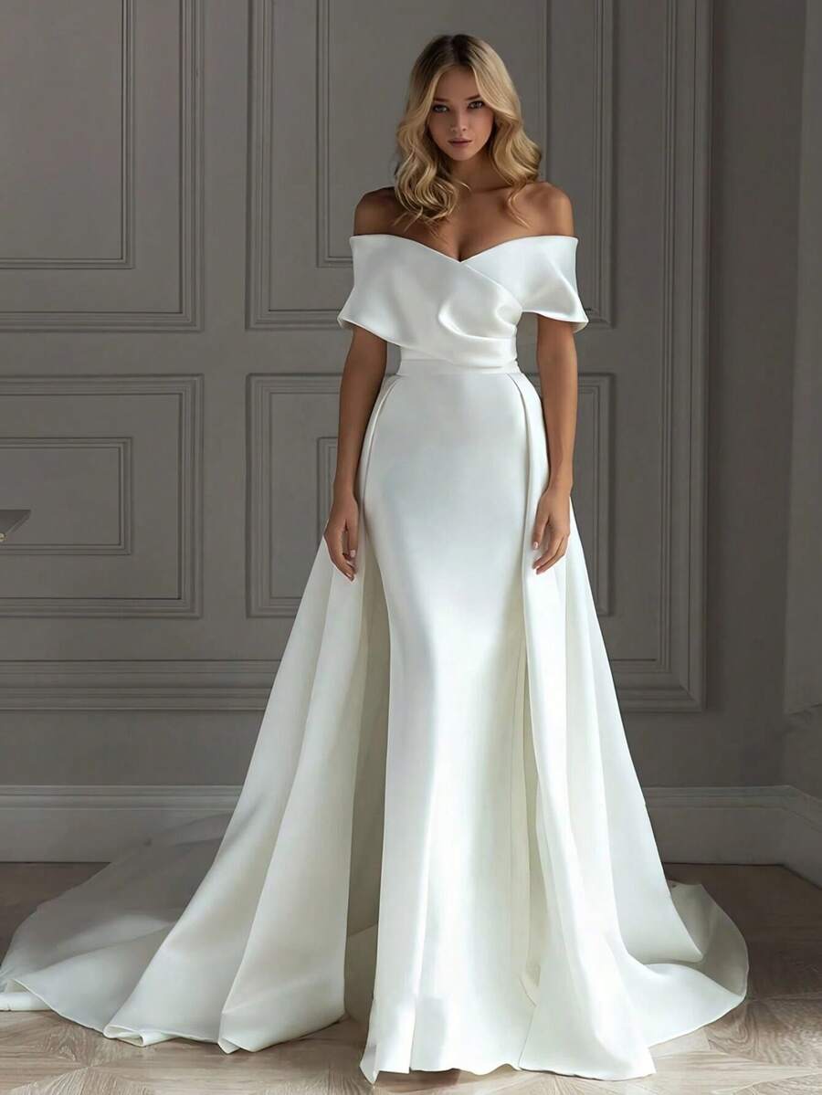 Elegant Sexy Off Shoulder Mermaid Wedding Dress Registry Office Dresses Bridal Fashion,Evening Party Dress Birthday Party Dress Country Wedding,Romantic Church Ceremony Wedding Dress,Suitable For Wedding,Dating,Party,Singles' Party,Vacation,Formal Occasions,Dinner Dress,Prom Dress,Homecoming Dess,Cocktail Party,Wedding Guest Dress,Graduation - 白色 - 查看 1