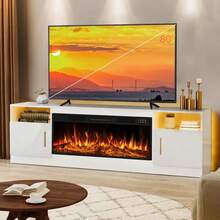 70 Inch Fireplace TV Stand Entertainment Center With 36" Fireplace, 70" Wooden TV Stand For TVs Up To 80", Media TV Console With High Gloss Storage Cabinet And 16 Colors LED Lights - 查看 1