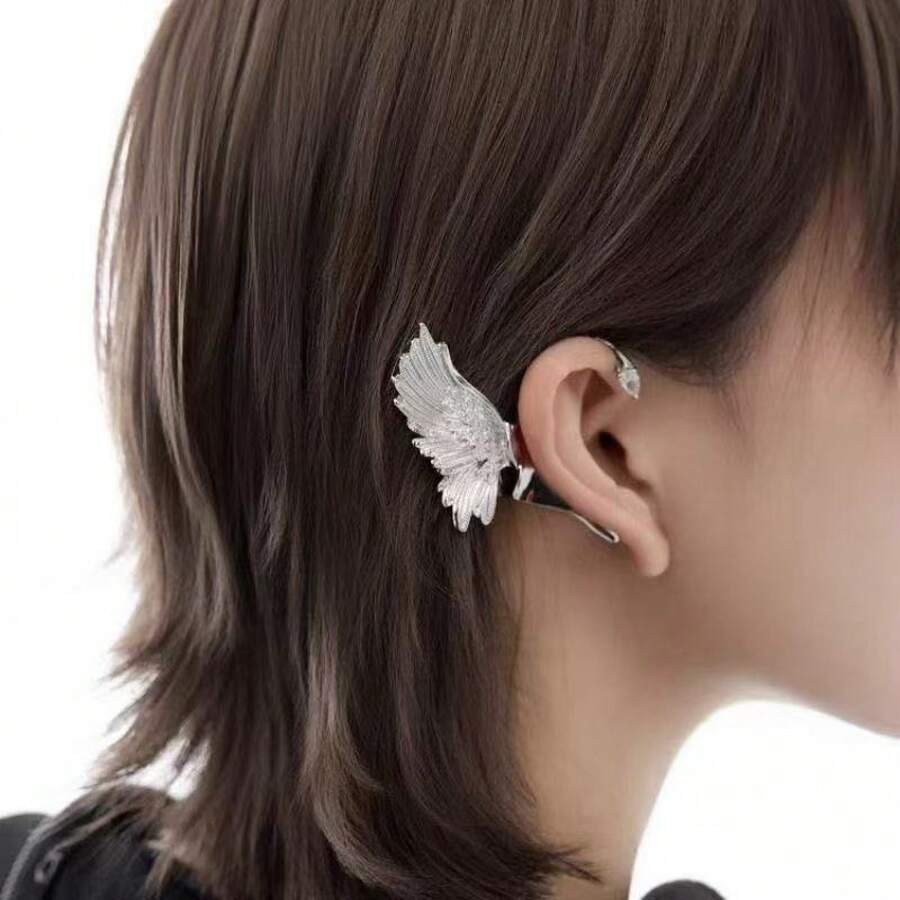 Creative Angel Wings Ear Cuff With Rhinestones, Feather Fairy Portable Hair Comb And Earrings, Integrated Personality Ear Clip - 2 - View 1