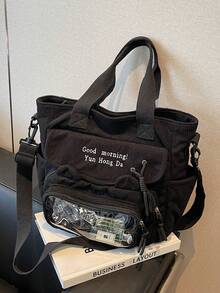 حقيبة كتف كبيرة السعة مزينة بالحروف الأولى، بتصميم جيب شفاف جديد، حقيبة مدرسية كورية متعددة الجيوب بأسلوب كوليج جديد، حقيبة كاجوال متعددة الوظائف للحمل عبر الجسم، حقيبة قماش مخملي متوسطة الحجم، حقيبة مدرسية بجيب شفاف من البي في سي لتخفيف الآلام، حقيبة مدرسية أدبية للمراهقين، حقيبة تسوق للطالبات، مناسبة للمراهقات وطالبات الجامعة، مثالية لحفظ الكتب والتسوق والتنقل والعودة للمدرسة وغيرها