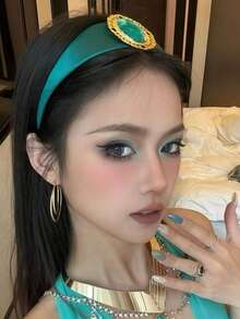 1pc Handmade Princess Style Wide Emerald Zirconia Headband, Casual Atmosphere Photo Props Hair Accessories Hairband