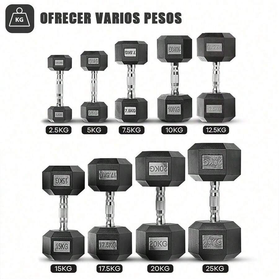 Mancuerna Hexagonal De Hierro Fundido Duradera De 2.5-25 Kg Con Revestimiento De Goma Para Gymnasio En Casa Con Mango Ergonómico, Estable Y Versátil - 10公斤 x2 - 查看 1