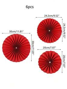 6/12pcs -Red Paper Fan Decoration, Home Decoration, Party Birthday Party Decoration, Background Wall Decoration, Table Decoration, Chinese New Year Decoration, Restaurant Decor