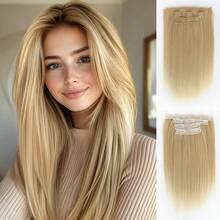 4pcs Invisible Clip-In Hair Extensions, Thickening Highlight Hair Pieces, 14 Inch Straight Short Synthetic Hair Wefts, Women Hair Clips, Hair Accessories - Multicolor - View 8