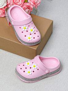 Sandale EVA pentru fete - Talpă moale, ușoară și antiderapantă, Pantofi de plajă cu uscare rapidă, Decor cu flori albe proaspete, Potrivite pentru toate anotimpurile, (Ușor de purtat și durabile/Utilizare în exterior), Papuci de vară pentru copii, Stil casual drăguț