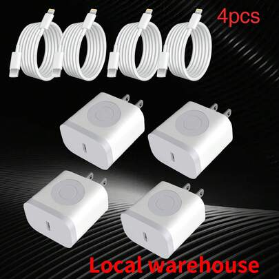 4 Pack USB-C Wall Charger With 4FT Lightning Cable - Fast Charging For Mobile Phones & IPads, Local Warehouse