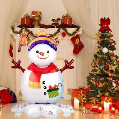 1 pieza Decoración de globo de aluminio con muñeco de nieve navideño, adecuado para Navidad, Año Nuevo, cumpleaños, fiestas, decoración para reuniones en el hogar
