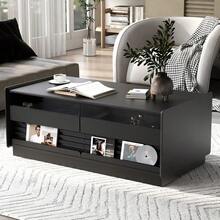 Holiday Coffee Table – 47" Modern Wood Table With Tempered Glass, Fluted Style & Drawers, Ideal For Christmas Living Room - 黑色+MDF+玻璃 - 查看 11
