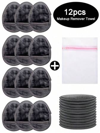 6/12 st återanvändbara sminkdukar, tvättbara ultramjuka ansiktsrengöringsdukar i mikrofiber för sminkborttagning, levereras med tvättpåse grå 3,94 x 5,12 tum, lämpliga för ansikte, ögon, läppar, mikrofiberhandskar för ansiktsrengöring, tvättbar sminkduk