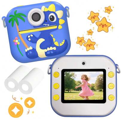 2025款儿童即时打印相机，配有恐龙图案相机包和32GB存储卡，适合3-12岁男孩女孩的圣诞节生日礼物、派对礼物和返校礼物。