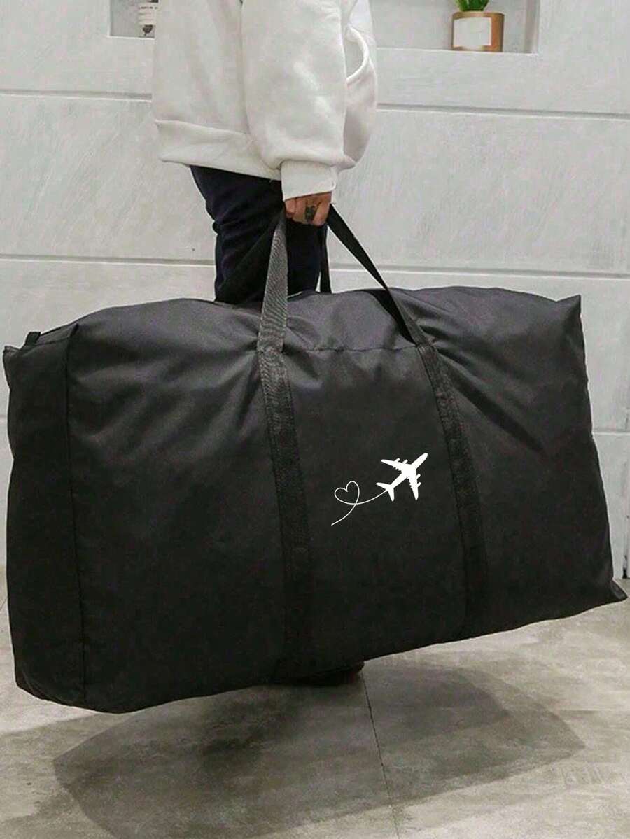 1pc Foldable Travel Bags Unisex Storage Bag, With Heart-Shaped Airplane Pattern,Portable Women Handbags Men Large Capacity Luggage Bags, Multifunctional Travel Accessories,Luggage Bag Moving Bag Oxford Cloth, Packing Luggage Bag, Moving Storage Bag,Suitable For Dormitories, Rental Houses, School Dormitories, Moisture-Proof And Dust-Proof Storage Bags For Clothes And Quilt Bag,Suitable For Business Travel, Vacation, And Moving