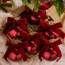 6 Piezas 10 Adornos Navideños Grandes Vintage de Vidrio de Mercurio con Lazo Terciopelo Adornos Navideños Colgantes Bolas Vidrio para Decorar el Árbol Navidad(Rojo) - Verde - Ver 9
