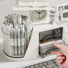 Rotating Desk Organizer With 2 Drawer 6 Slots Multi - Functional Pencil Pen Holder Desktop Organizer Stationery Accessories Storage Box Caddy Office School Home Art Supplies White - trắng - Xem 6