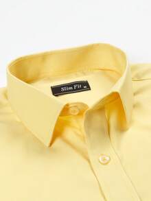 Men's Slim Fit Long Sleeve Dress Shirt By Mitong, No Elastane, Elegant And Wrinkle-Resistant, 40% Cotton + 60% Polyester - 黃色 - 查看 3