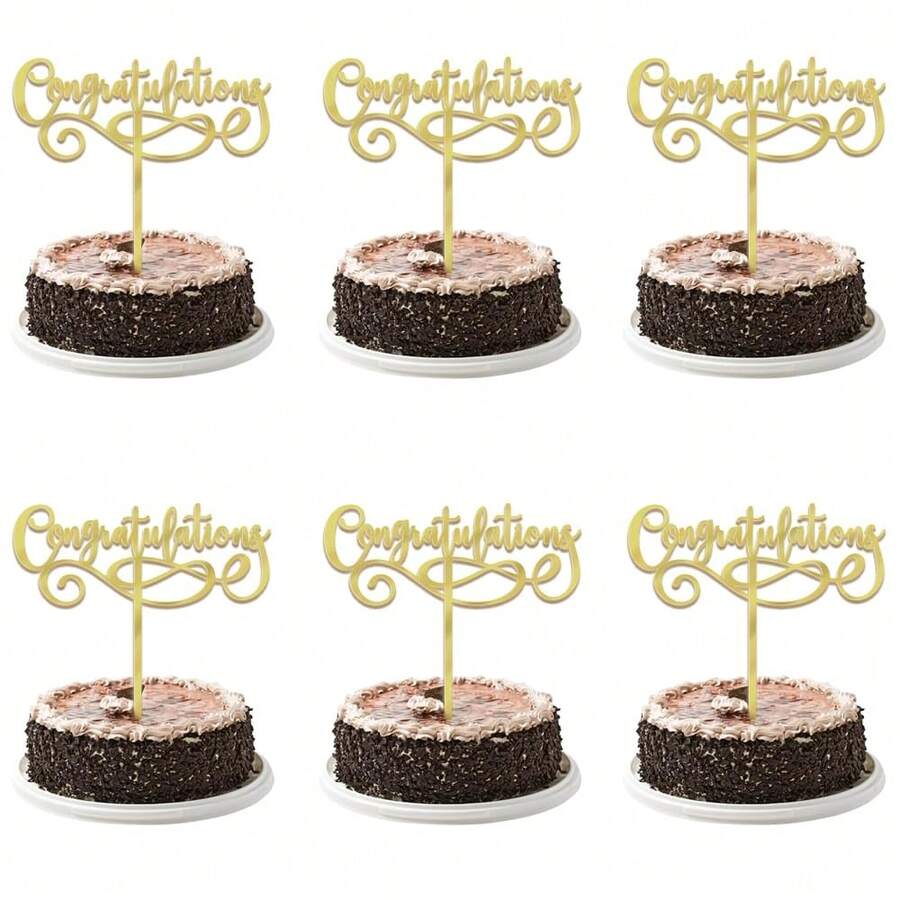 6PCS Acrylic Congratulations Cake Topper, Congrats 2025/Class Of 2025, 2025 Graduation Party Decorations{Inchcolor_nameinch:InchAcrylicGold-6pcsinch} - AkrilikEmas-6 pcs - View 1