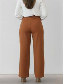 Pantalones Rectos para Moda Casual y Elegante, con Cinturón - Bronce - Ver 4