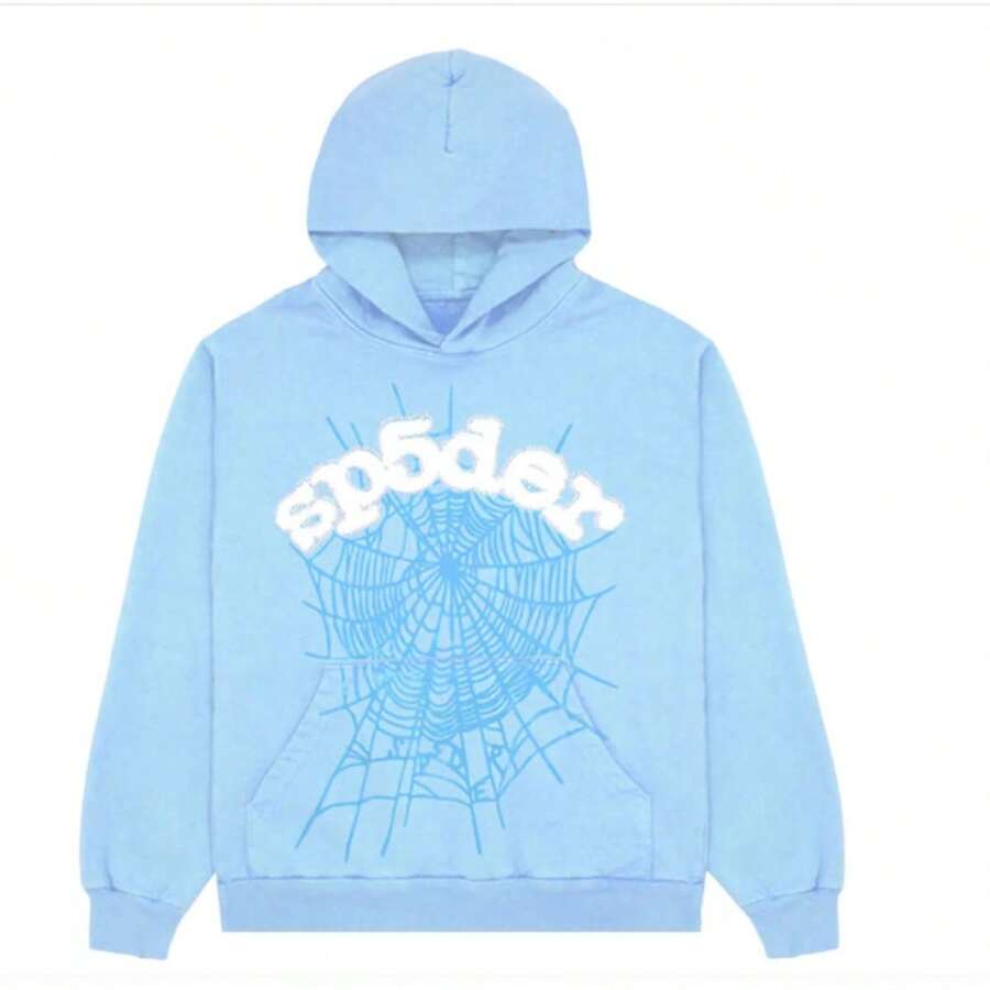 SP5DER 555 Streetwear  Hoodie,  Trap Rap - Màu xanh nhạt - Xem 1