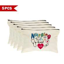 1/5/10pcs Nurse Theme Canvas Bag With Zipper Survival Kit Bag Medicine Bag Gift Bag Letter/Flower/Leopard/Heart/Rainbow Pattern Print Funny Makeup Pouch Portable Toiletry Bag For Nurse Travel Make Up Organizer Makeup Storage Cosmetic Bag Wash Bag Bathroom College Dorm Travel Stuff Multifunctional Cosmetic Organizer Cute Wallet Pouch Coin Purse - Beige - View 23