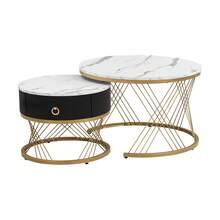 Elegant Folding Coffee Table: Decorative Look, Gold Decoration, Side Table With Drawers - Set Of 2 - 白色+中密度纖維板 - 查看 5