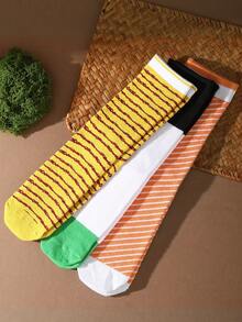 3 Pairs Novelty Sushi Themed Mid-Calf Socks Gift Box, 2026 Spring/Summer New Unisex Sports Socks, Imaginative Food-Inspired Creative Design, Knitted Fabric, Tall & Thick Soft Comfortable, Perfect For Easter/Birthday/Thanksgiving/Halloween/Christmas/Carnival/Valentine's Day/Family Gathering/Party, Quirky Abstract Daily Casual Wear - Multicolor - View 7