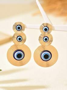 1 Paar modische, auffallende mehrschichtige goldene Kreisförmige Teufelsaugen-Ohrringe, vielseitiger Schmuck für Frauen, geeignet für den täglichen Gebrauch, Partys und Feiern - Verschiedenfarbig - Übersicht 6