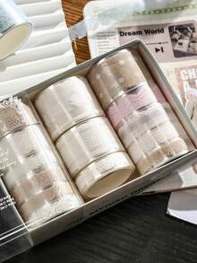 15 Rolls/Box Of Exquisite Lace Pattern Transparent Tape, Waterproof PET Material Creative Design Tape, Suitable For Scrapbook Decoration, Gift Wrapping Decoration, Art Item Decoration Tape, A Gift For Friends - Multicolor - View 7