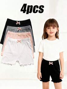 4pcs Girls' Modal Safety Shorts, Anti-Flashing, Children Shorts With Bow, Girls' Leggings - Multicolor - View 10
