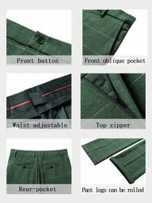 Men's Dress Pants Herringbone Vintage Plaid Classic Fit Siut Separates Slim Stylish Wool Casual Business Suit Pants - 綠色 - 查看 5