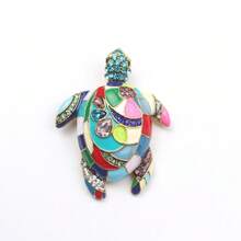 Multi-Color Turtle Brooch With Enamel, Rhinestones & Vintage Gold-Tone Accents, Colorful Animal Design Pin For Daily Outfits, Parties, Beach Looks, Ideal Gift For Jewelry & Animal Enthusiasts - 彩色 - 查看 7
