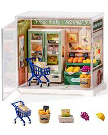 Robotime Rolife Super Creator DIY Plastic Miniature House Building Set - 3D Puzzle With Dustcover, Compatible With Mini Figures, And A Variety Of Themes. This 3D Model Toy Is Suitable For Teenagers And Adults, Making It An Ideal Christmas Or Birthday Gift - 01-Fresh Fruit Shop - 查看 1