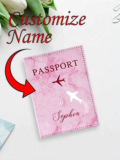 Customizable Mini Passport Holder With Name And Cartoon Airplane Pattern, Travel Document Organizer And Card Case, Suitable For Gifts And Daily Use, Fashionable And Durable, Ideal For Travel And Business, Great For Family, Friends, Couples, Birthday, Holiday, Christmas Gifts