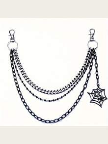 1件装时尚嘻哈酷炫三层蜘蛛网吊坠男士腰链/裤链