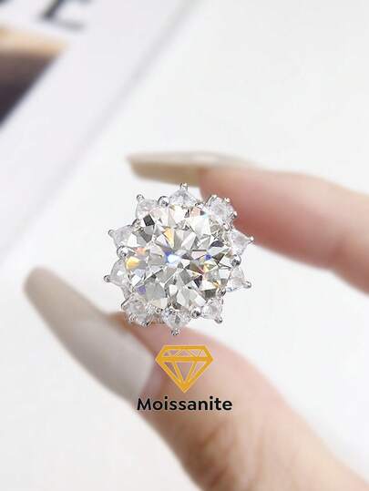1 Pc Exquisite Glamorous Sunflower Four Prong10CT Moissanite Ring For Women 925 Sterling Silver Suitable For Engagement Wife Gifts Bride Fine Jewelry