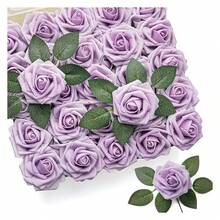Mocoosy 50Pcs Rose Artificial Flowers, Lilac Fake Roses For Drations, Light Purple Foam Rose Bulk With Stm DIY Wedding Bouquets Floral Arrangements Bridal Shower Centerpiece Party Home Table Dr - 多色550 - 查看 1