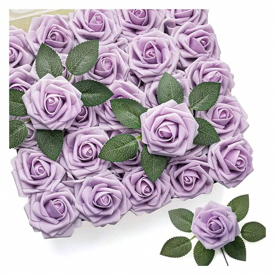 Mocoosy 50Pcs Rose Artificial Flowers, Lilac Fake Roses For Drations, Light Purple Foam Rose Bulk With Stm DIY Wedding Bouquets Floral Arrangements Bridal Shower Centerpiece Party Home Table Dr - 多色550 - 查看 1