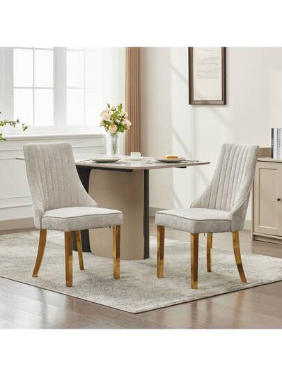 Flocked Chenille Rayon Dining Chairs, Com Tafel Kitchen Stoel Fabric Upholstery Goud Stainless Steel Legs, Set Of (Black). view 3